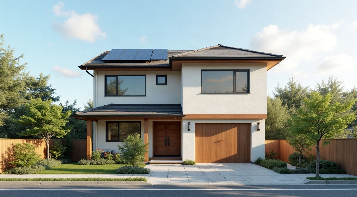 太陽光発電を屋根に載せたZEH住宅の外観イメージ